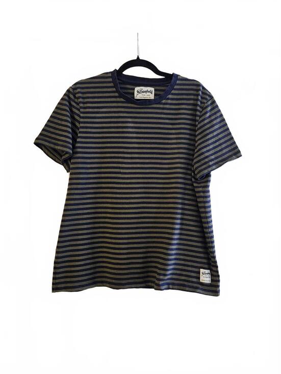 The Stronghold Other - The Stronghold Striped Short Sleeve T-Shirt Size M in Classic Navy and Olive Grn